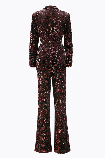 Coffee 2 Piece Peak Lapel Sequin Women's Prom Suit with Belt